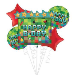 5 PC Pixel Party Birthday Foil Balloon Bouquet