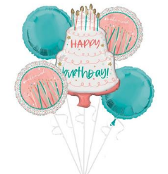 5 PC Happy Cake Day Birthday Foil Balloon Bouquet