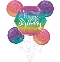 5 PC Ombre Sparkle Birthday Foil Balloon Bouquet